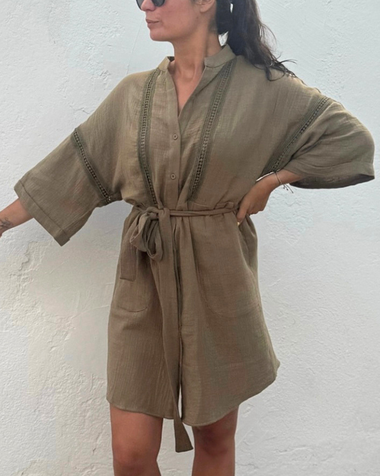 Robe Sofia 100% coton kaki